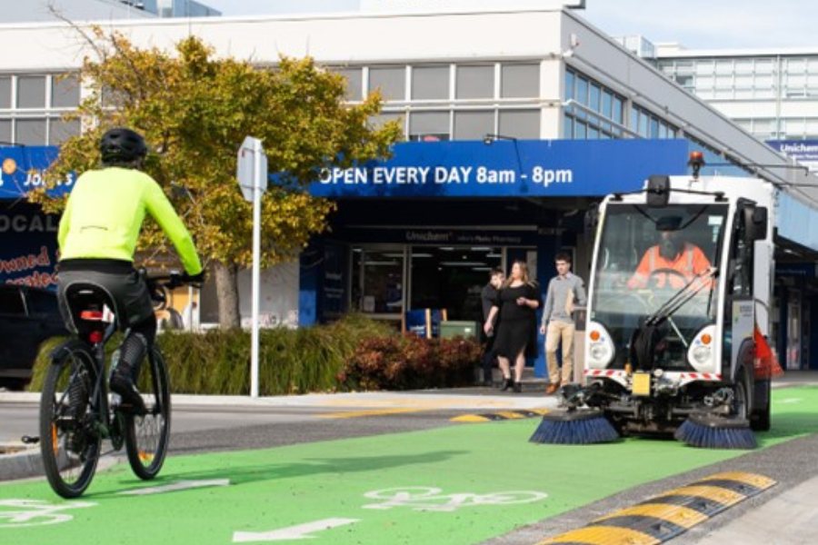 Cycleway sweeper in action
